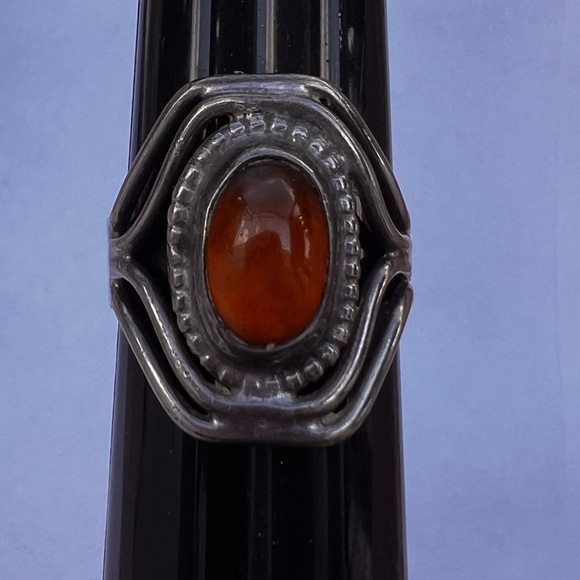 Vintage handmade 925 sterling silver ring with amber stone. Size 7.25 7 g - Picture 5 of 7